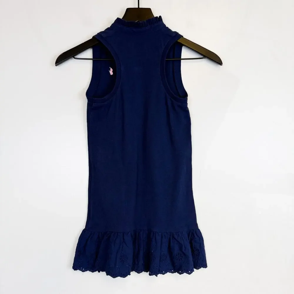Ralph Lauren Girls Polo Ruffled Trim Dress Navy Blue - 6X